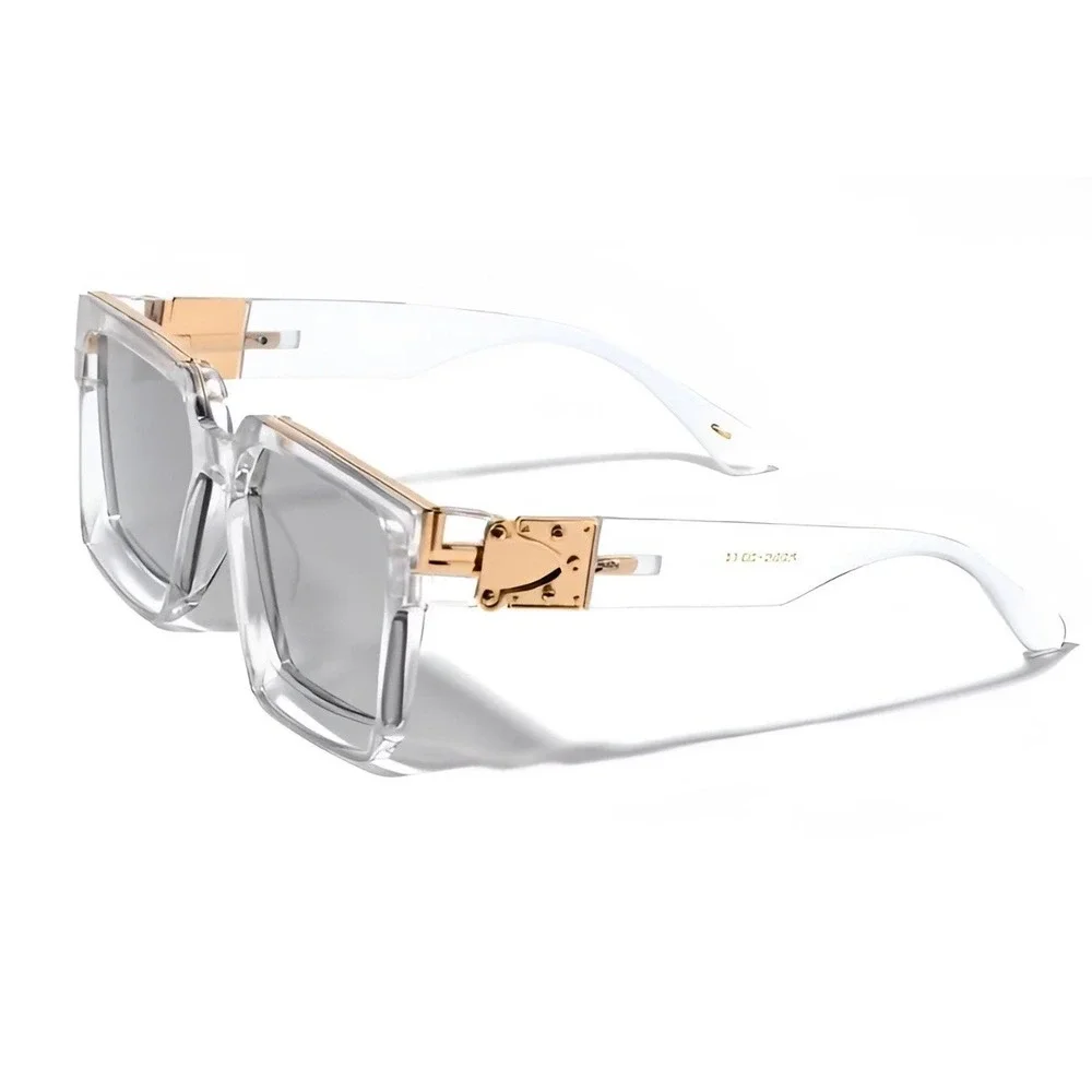 Mens Square Transparent Frame Sunglasses Mirror Lens Oversized Fashion UV400 New